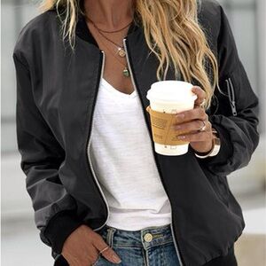 Chic Cropped  Black Bomber Jacket for Women